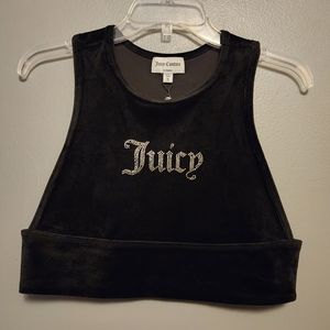 Juicy Couture black velour rhinestone racerback crop tank top size XL NWT